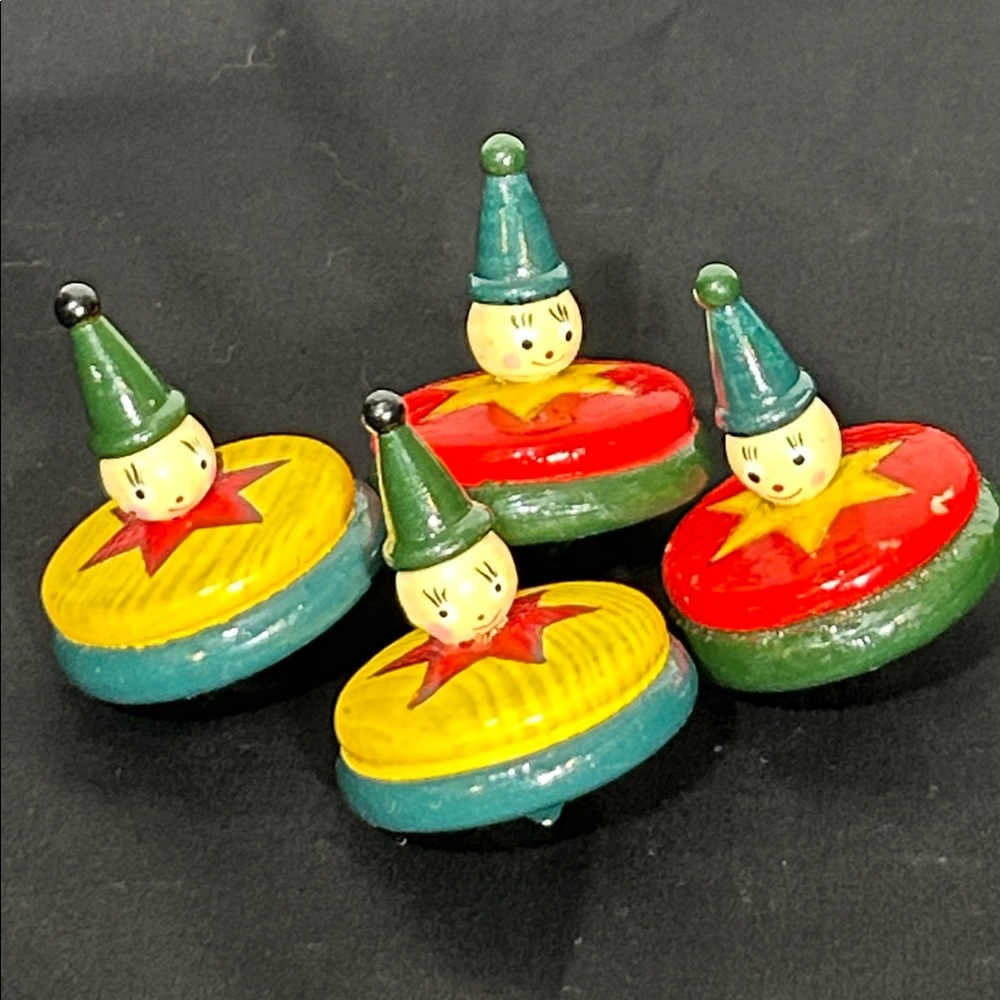 Vintage Clown Spinning Figurine Tops 4 colorful creepy holiday